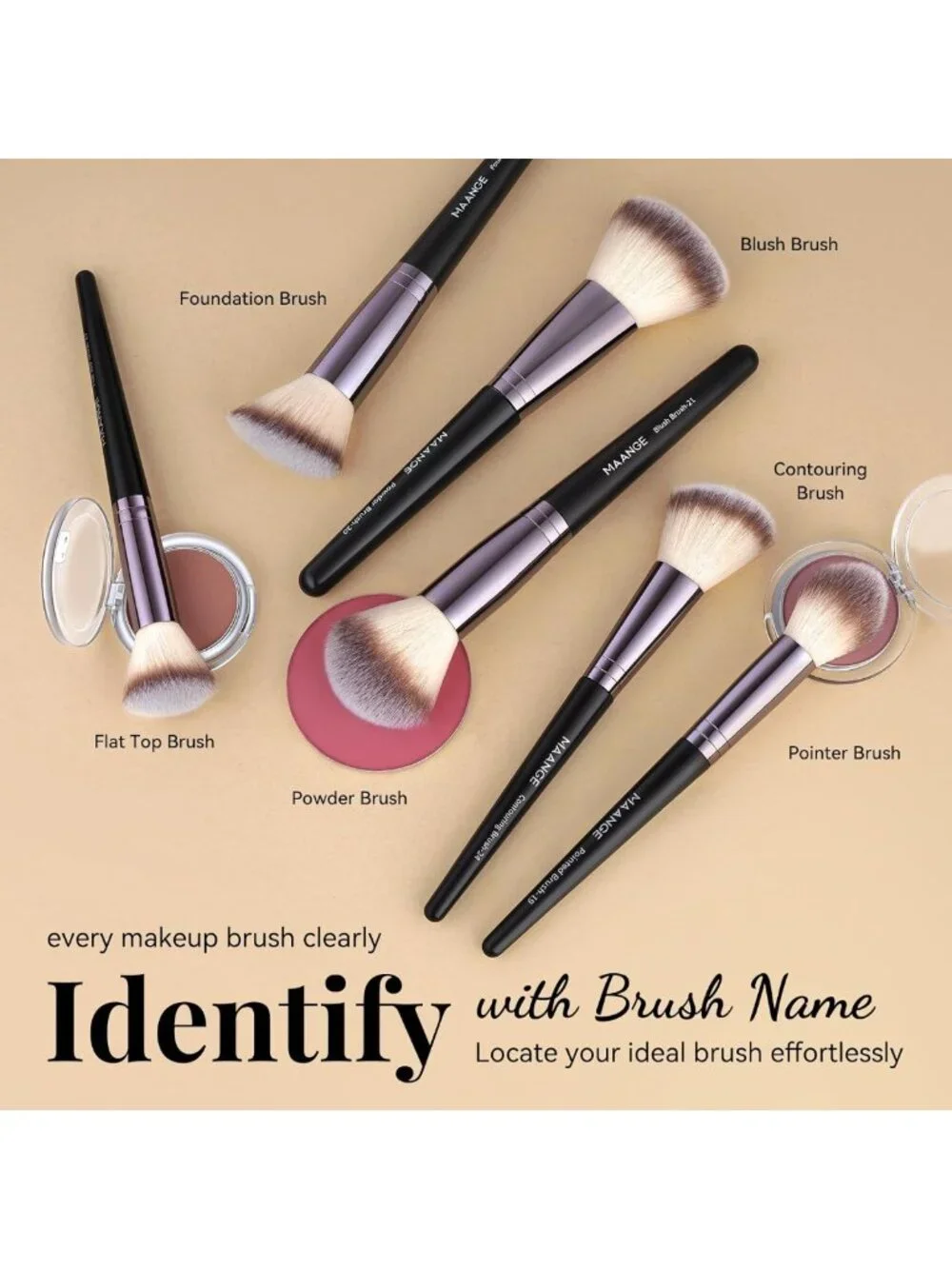30 Pcs Professional Makeup Brush Set with Travel Case - Kabuki, Foundation